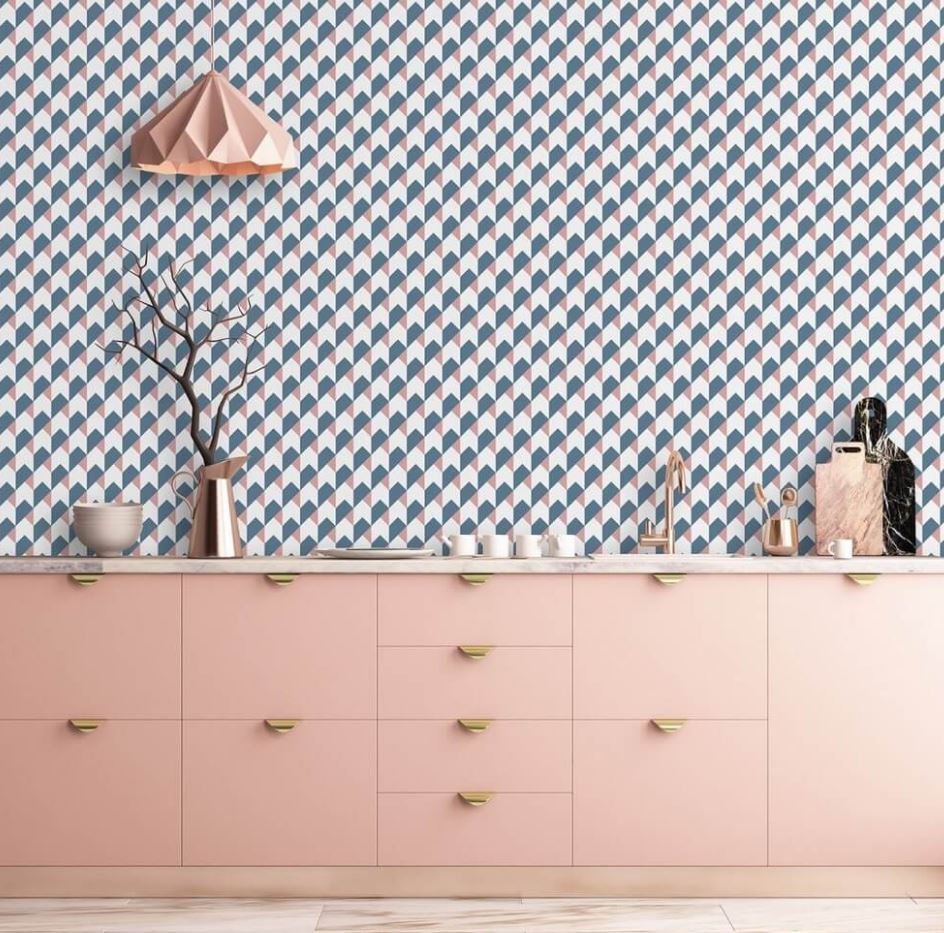 Papier Peint Bleu Canard Et Rose 