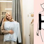 Femme Se Regardant Dans Un Miroir Avec Un Sweat Dans Les Mains + Dessin Morphologie En H