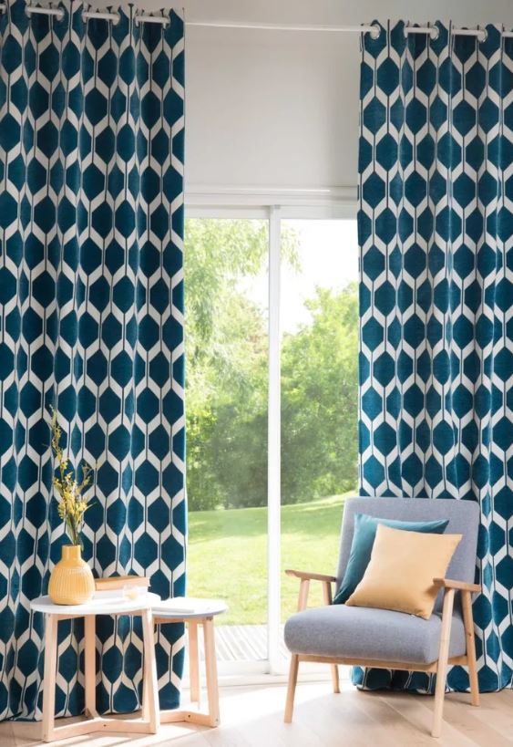 rideaux Bleu Canard à Motifs 
