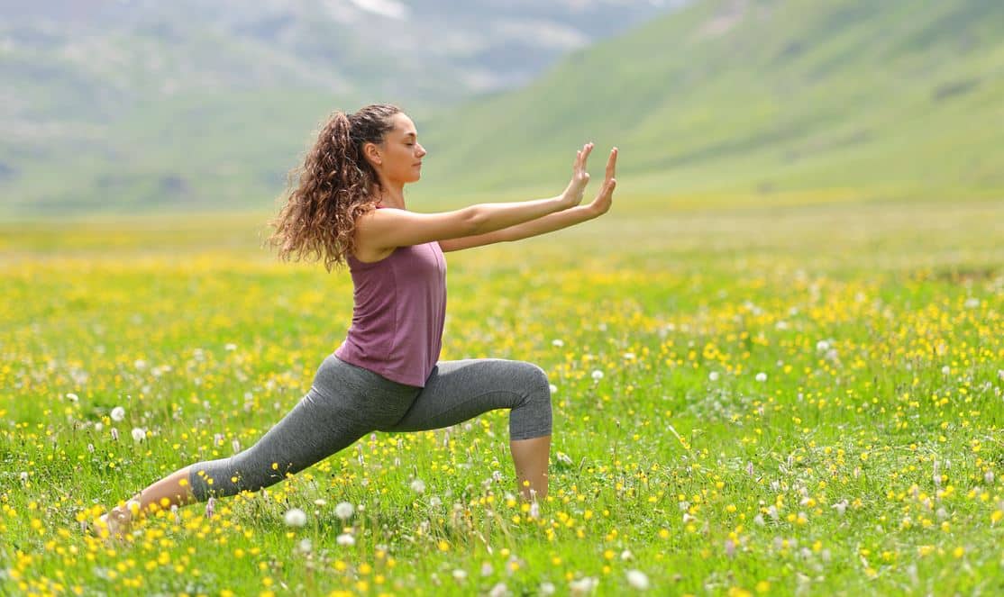 Femme Dans La Nature Pratiquant Le Tai Chi Chuan