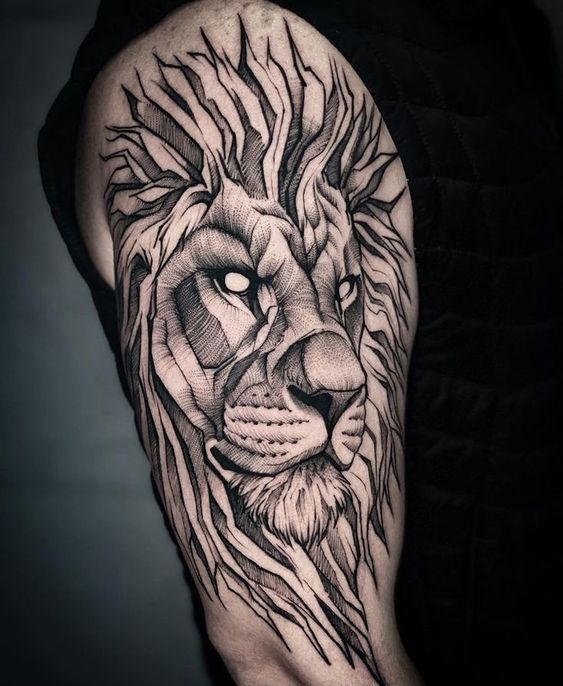 Tatouage Tête De Lion Graphique Sur Le Bras