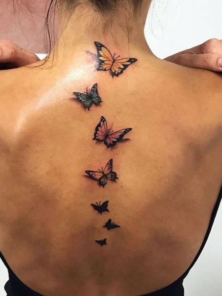 Tatouage Papillons Monarques Et Argus Bleu En 3d Sur Le Dos 