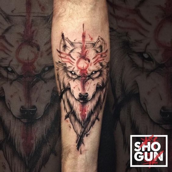 Tatouage Loup Graphique Sur L’avant Bras