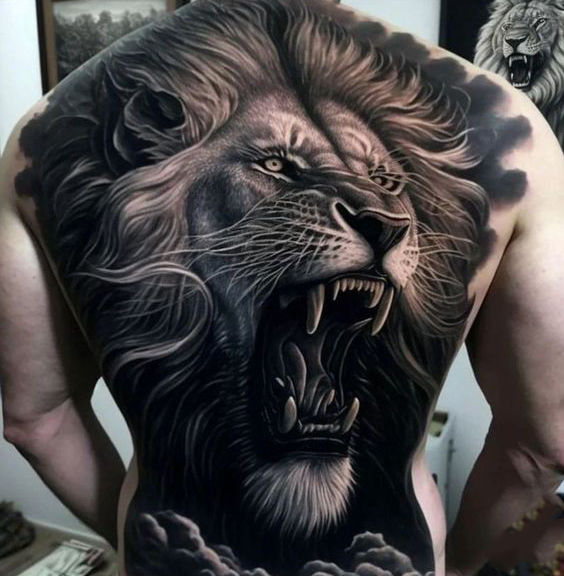 Tatouage Lion & Fond Noir