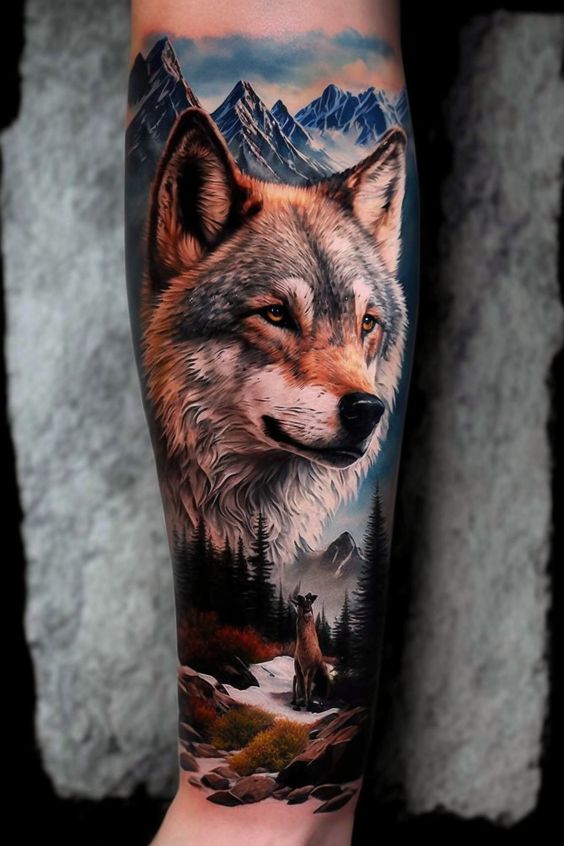 Tatouage Loup Réaliste Sur L’avant Bras