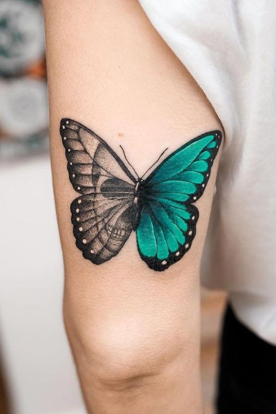 Tatouage Papillon Argus Bleu Sur L’avant Bras 