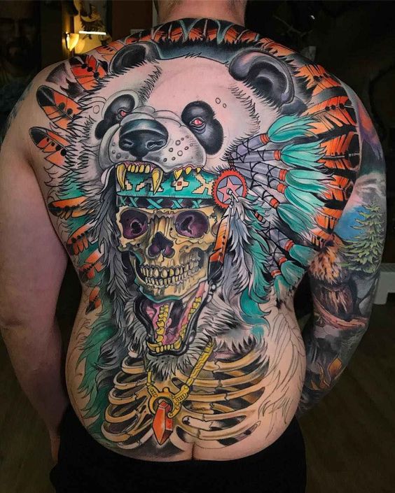 Tatouage Crâne Coloré & Panda