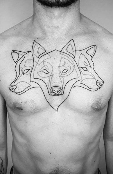 Trio De Loup En Tatouage Sur Le Torse