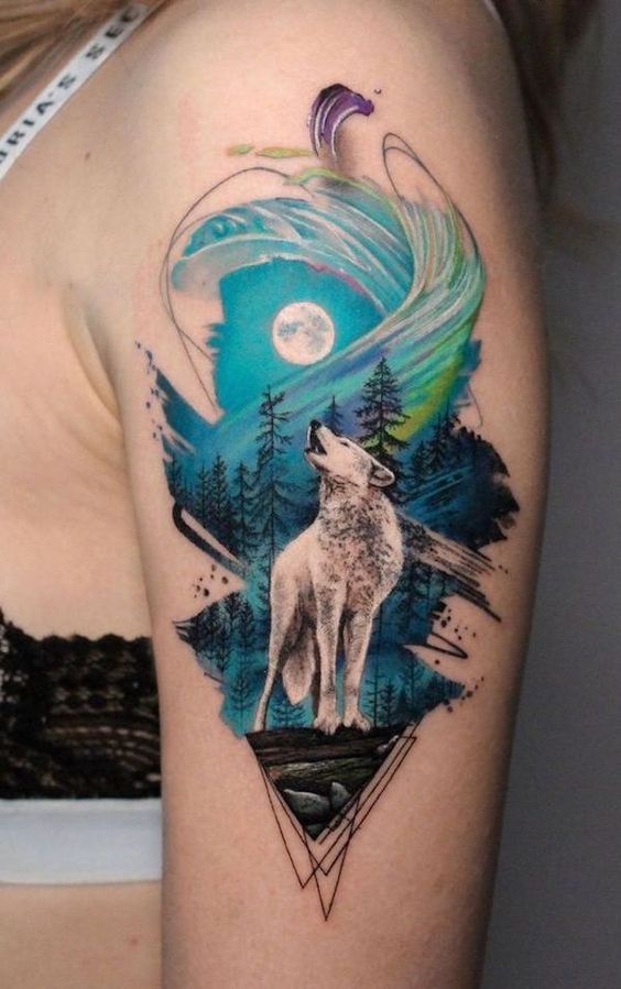 Tatouage Loup Blanc Sur L’épaule
