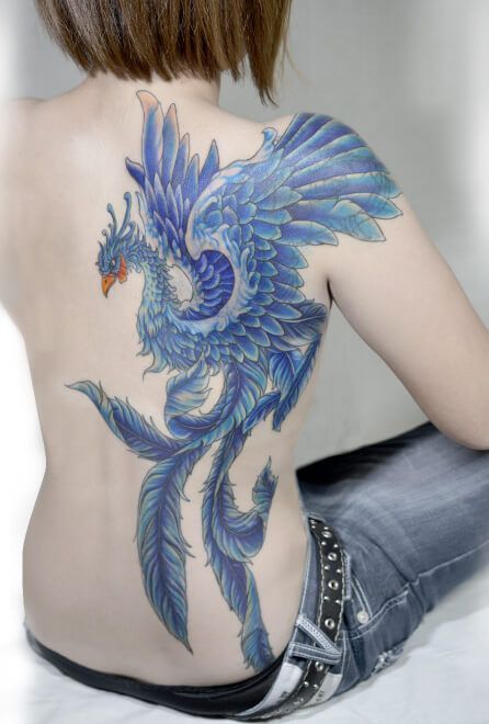 Tatouage Phœnix Bleu Sur Le Dos