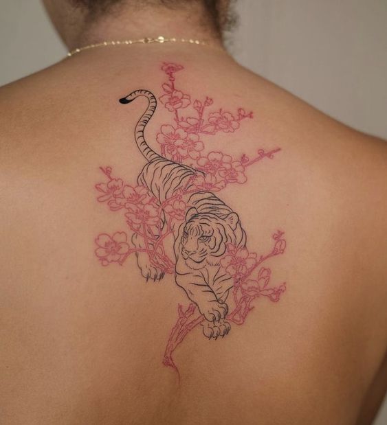 Tatouage Tigre & Fleurs De Cerisier
