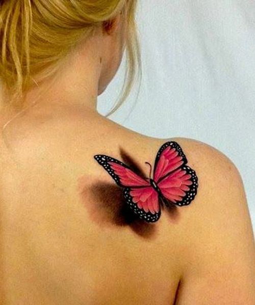Tatouage Papillon Monarque 3d Sur L’épaule 