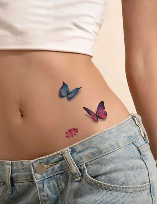 Tatouages Papillons Colorés En 3d Sur Les Hanches