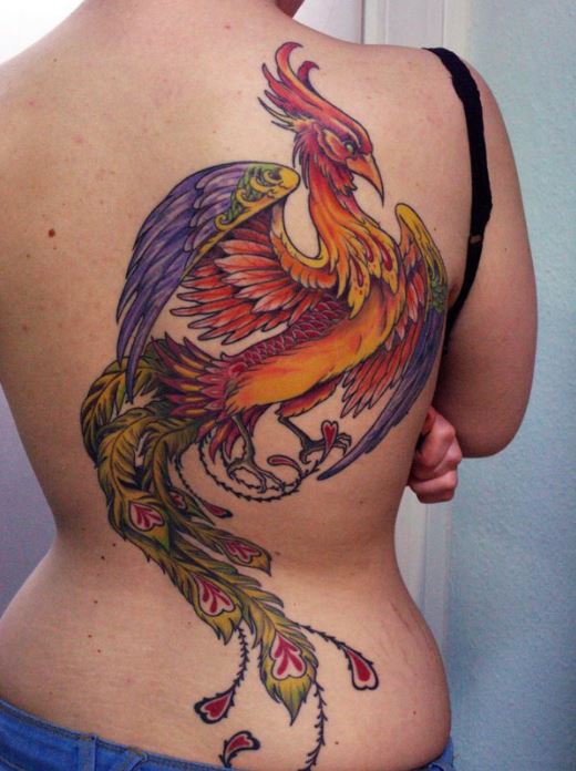 Tatouage Phoenix Multicolore