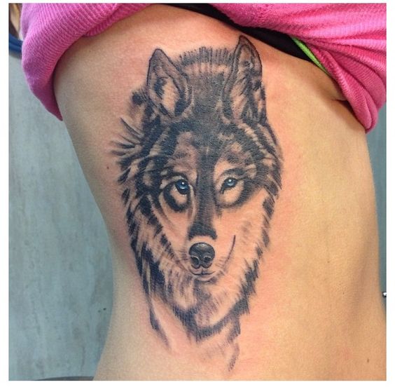 Tatouage Loup En Gros Plan Sur Les Côtes