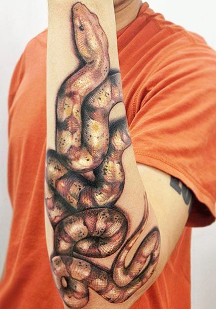 Tatouage Serpent 3d Coloré Sur L'avant Bras