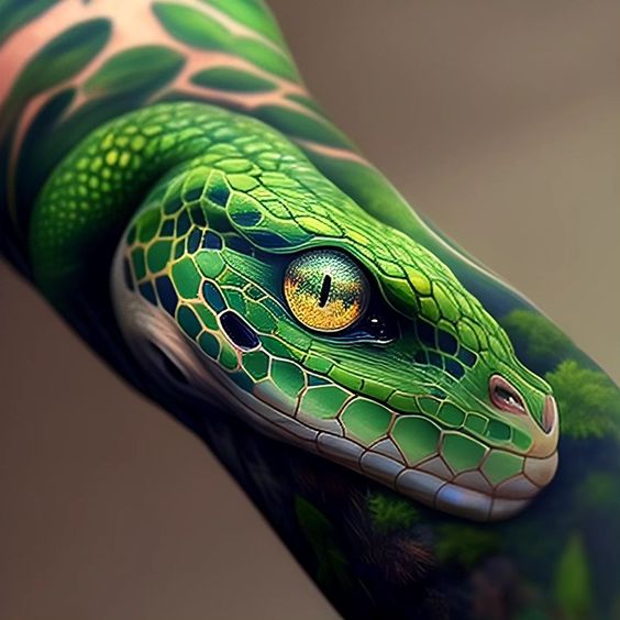 Tatouage Serpent Vert Réaliste Sur Le Bras