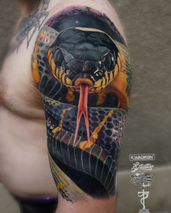 Tatouage Serpent Coloré Réaliste Sur Le Bras