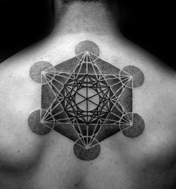 Tatouage Cube Métatron Avec étoile Dot Work Sur Le Dos