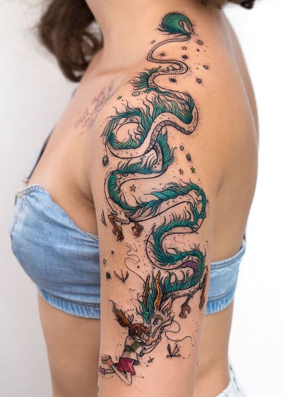 Tatouage Haku Et Chihiro Sur Le Bras