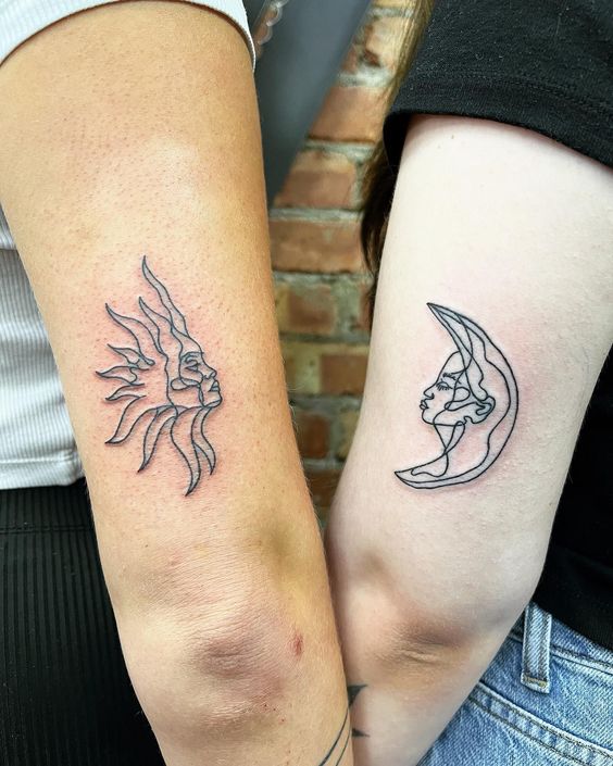 Tatouage Soleil Et Lune Graphiques Sur Le Bras