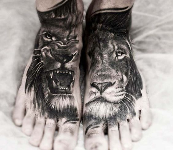 Tatouage Pied Avec Deux Lions