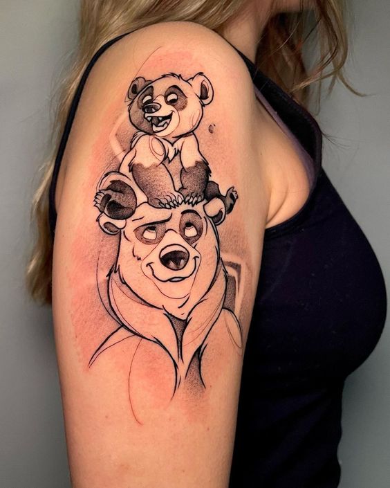 Tatouage Frères Des Ours En Noir Et Gris Sur Le Bras