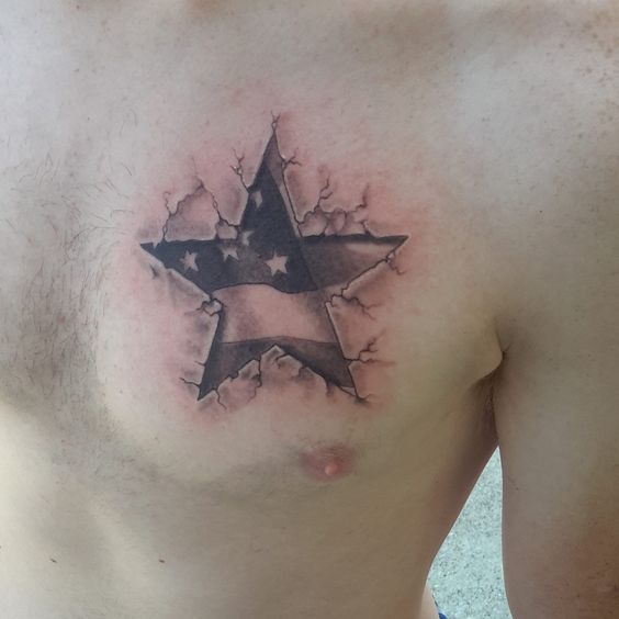 Tatouage étoile Américain 3d Sur Le Torse