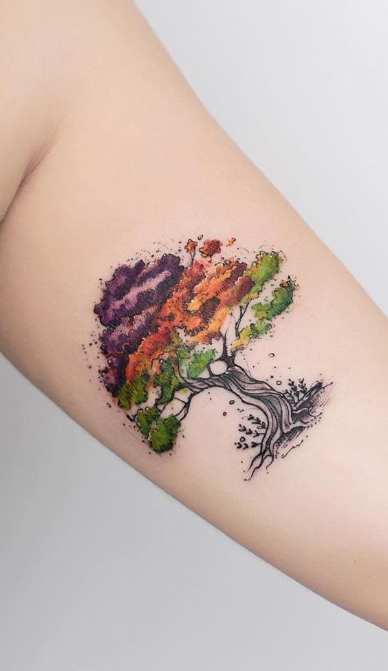 Tatouage Arbre De Vie Coloré Sur Le Bras