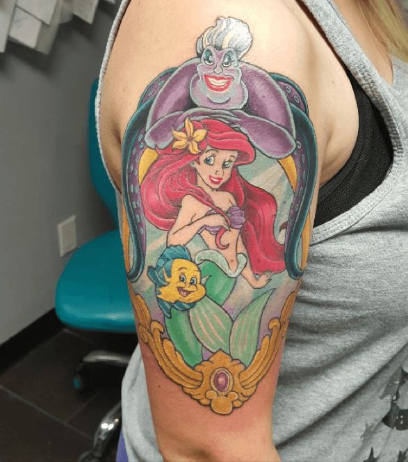 Tatouage Ariel En Couleur Sur Le Bras