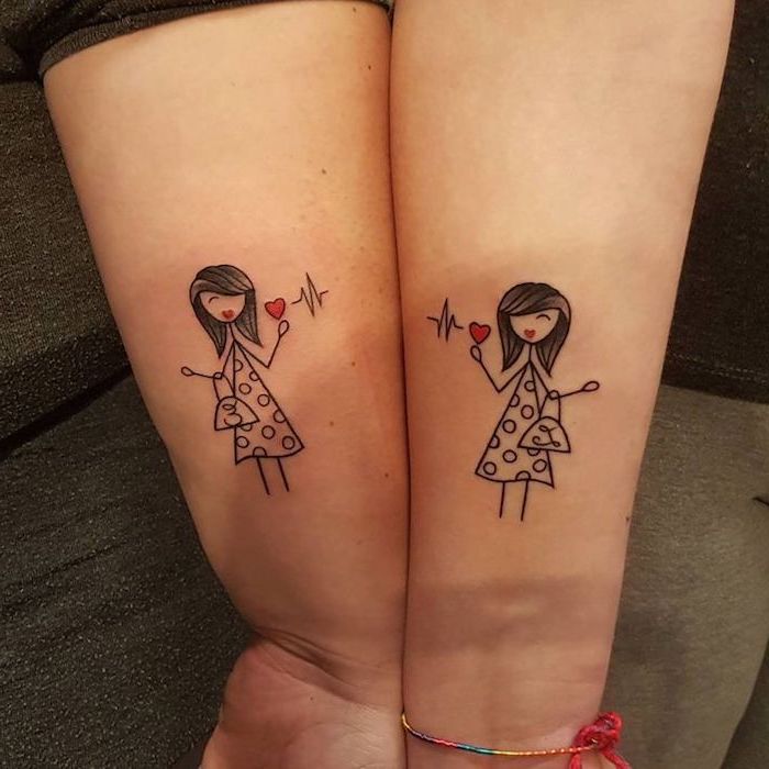 Tatouage Femmes Minimalistes Et Coeurs Rouges Sur L'avant Bras