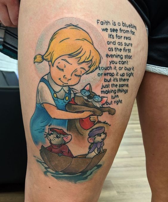 Tatouage Bernard Et Bianca Sur La Cuisse