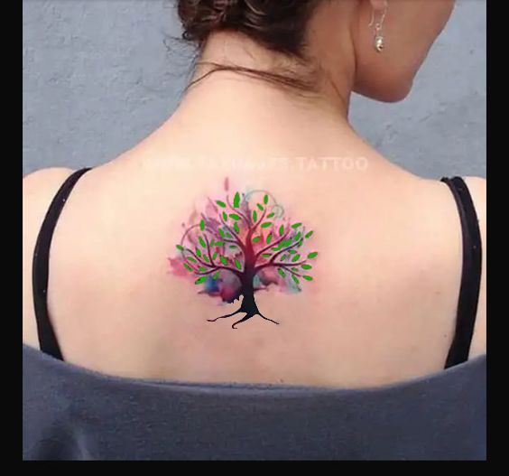 Tatouage Arbre De Vie En Aquarelle Sur Le Dos