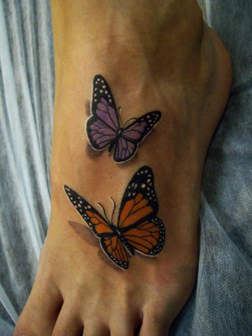 Tatouage Pied Avec Deux Papillons Belle Dame
