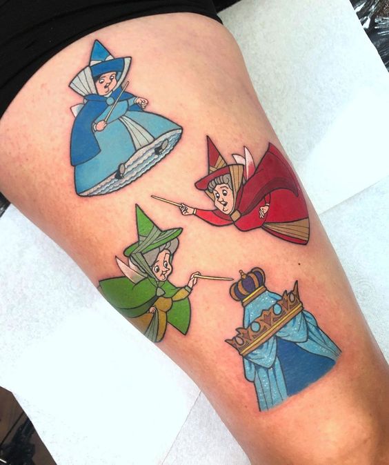Tatouage Trois Fées Sur La Cuisse
