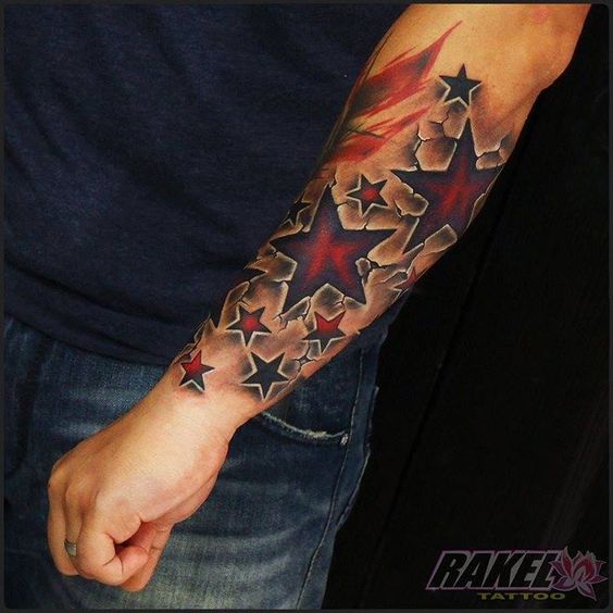 Tatouage étoiles Rouges Effet 3d Sur L'avant Bras