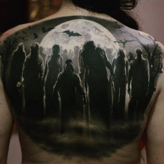 Tatouage Pleine Lune Et Zombies Sur Le Dos
