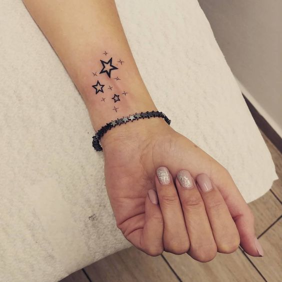Tatouage étoiles à L'encre Noire Sur Le Poignet