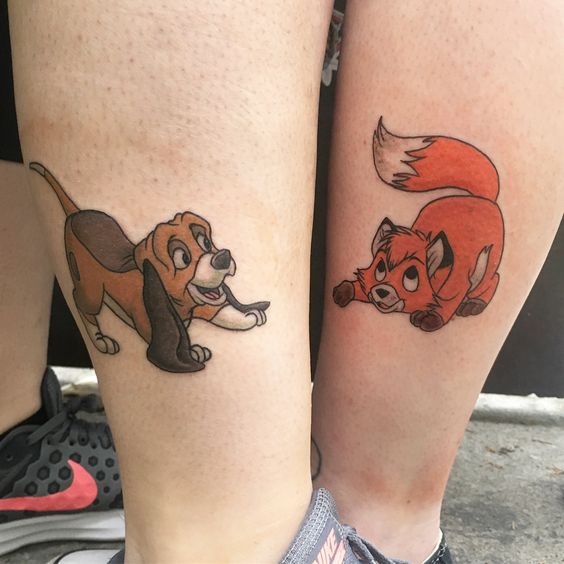 Tatouage Rox Et Rouky Sur La Jambe