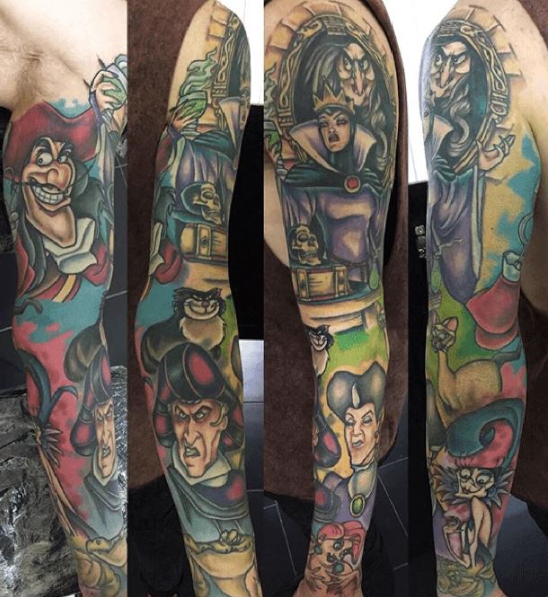 Tatouage Capitaine Crochet Et Personnages Disney Sur Le Bras