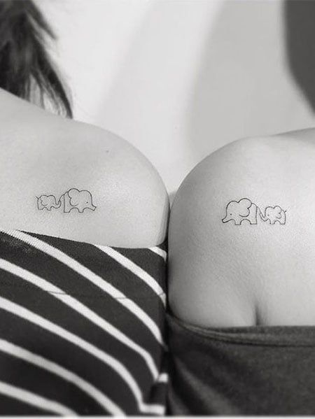 Tatouage Deux éléphants Sur L'épaule