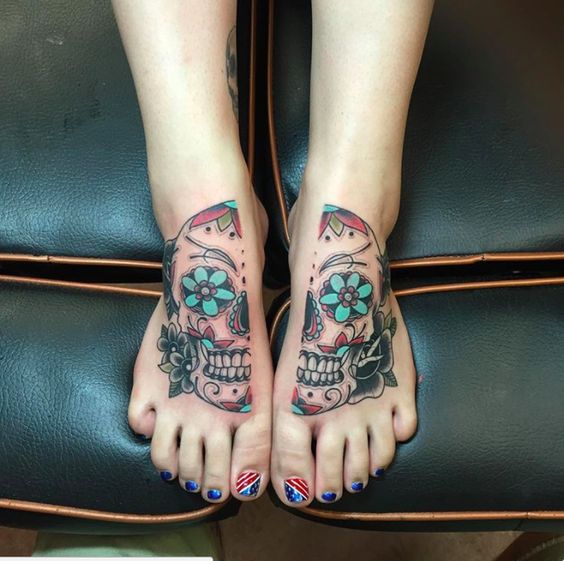 Tatouage Pied Sugar Skull