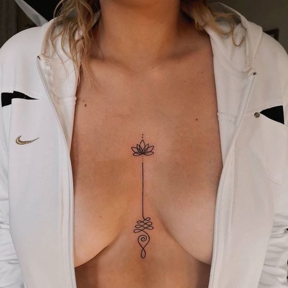 Tatouage Lotus Et Unalome Discrets Sur Le Sternum