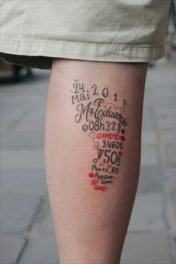 Tatouage Date D'anniversaire Avec Détails Sur La Jambe