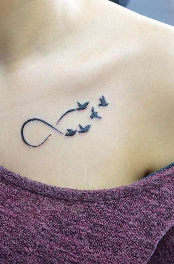 Tatouage Oiseaux Infini Sur La Clavicule
