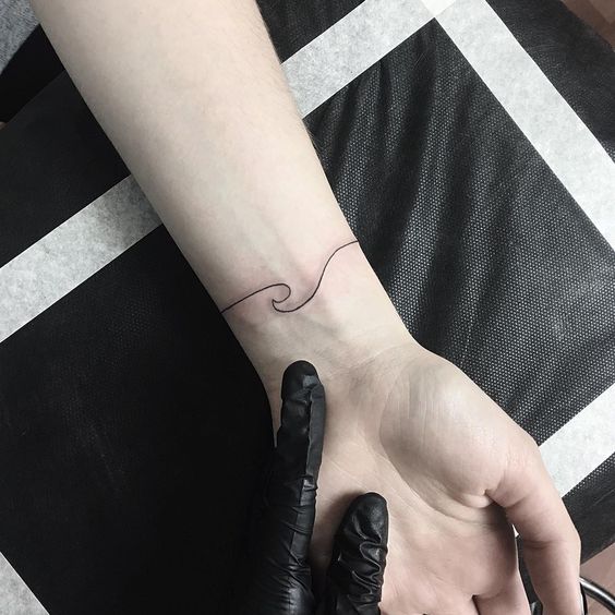 Tatouage Bracelet En Ligne Noire Avec Vague