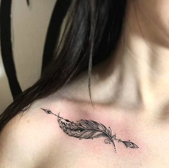 Tatouage Plume Ornementale Sur La Clavicule