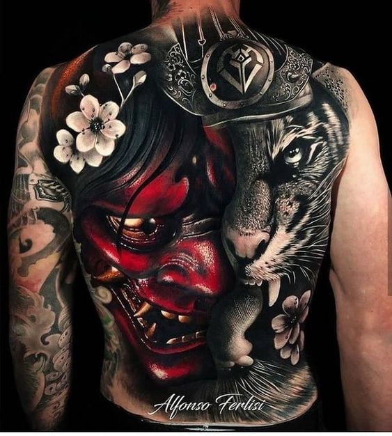 Tatouage Tigre Et Démon Sur Le Dos