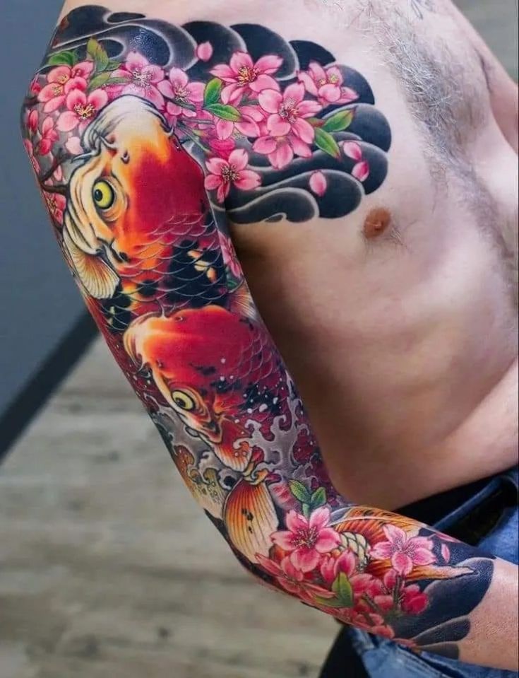 Tatouage Poissons Koï Rouges Sur Le Bras