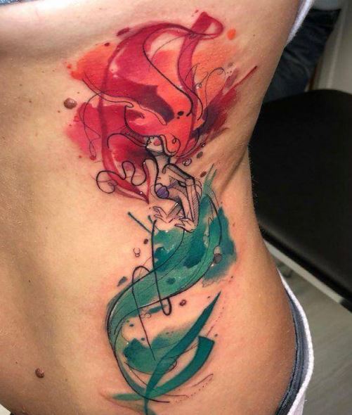 Tatouage Sirène En Aquarelle Sur Les Côtes